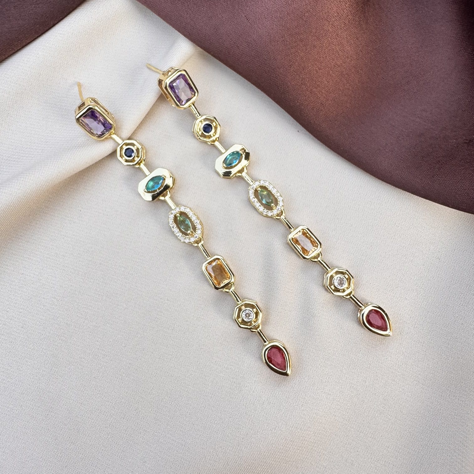 TFC Multi Stone Gold Plated Dangler Earrings