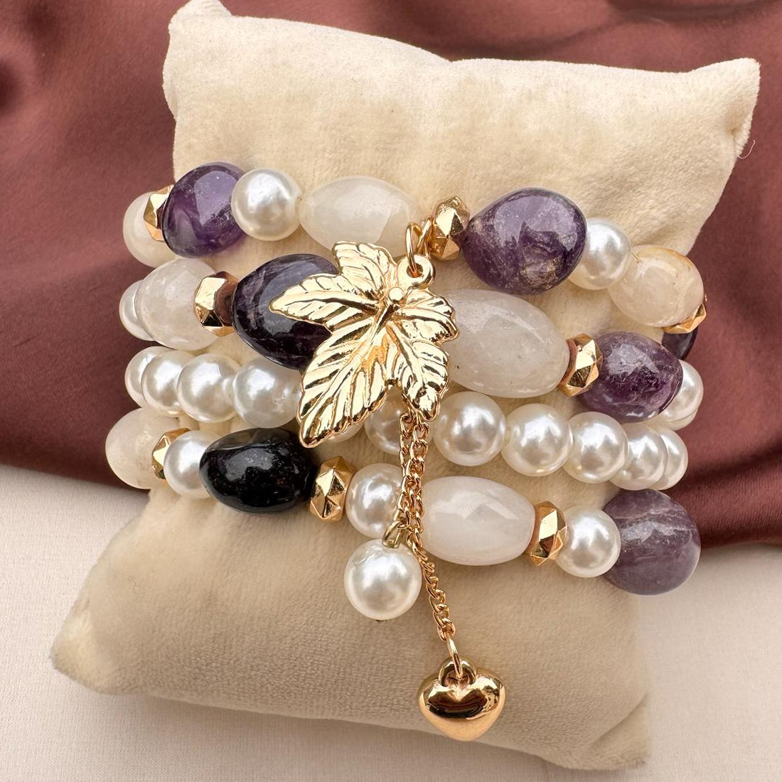 TFC Amethyst Pearl Gold Plated Bracelet (Set of 4)