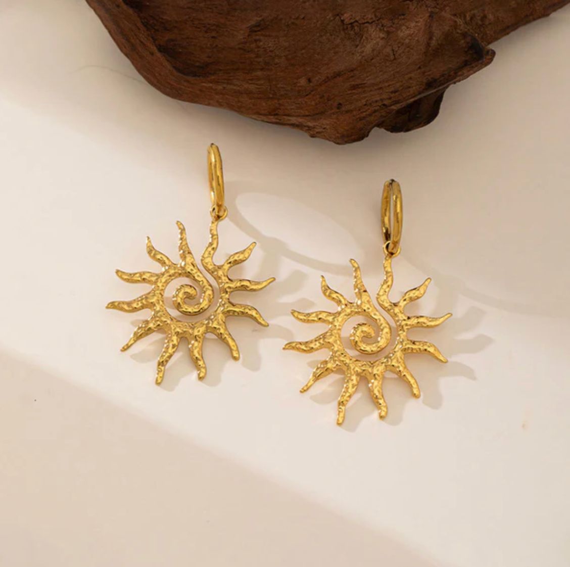 TFC Spiral Sun Gold Plated Dangler Earrings