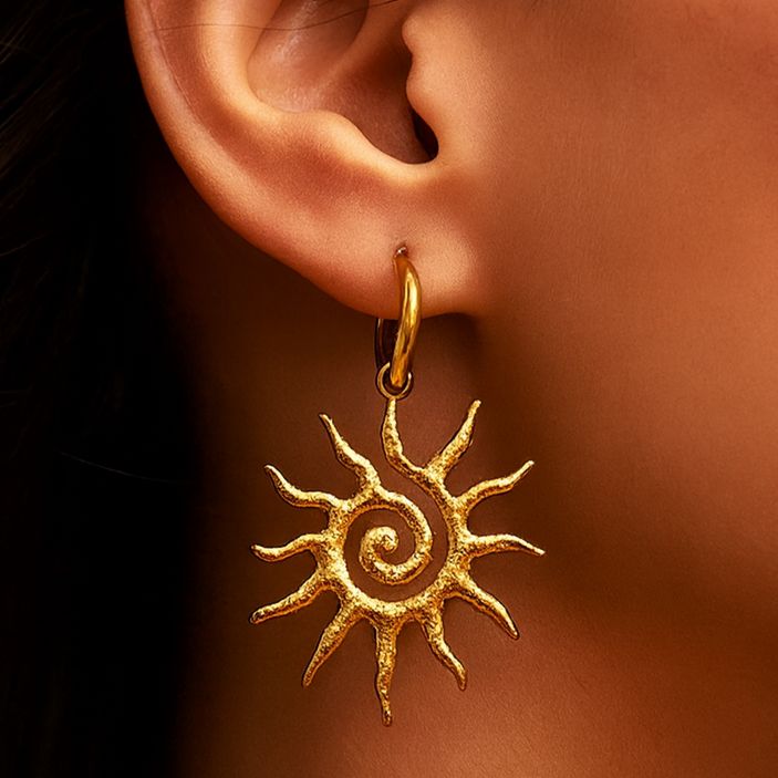 TFC Spiral Sun Gold Plated Dangler Earrings