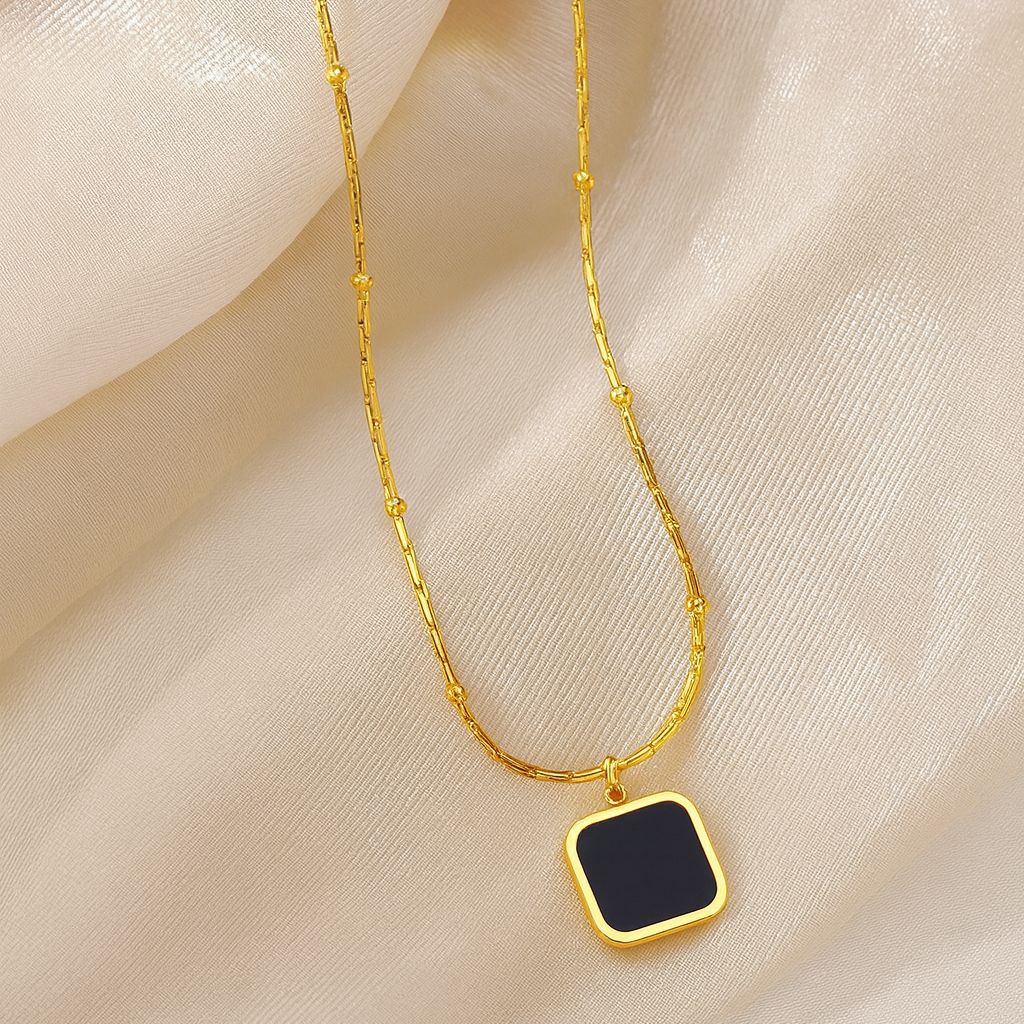 TFC Black Square Gold Plated Pendant Necklace