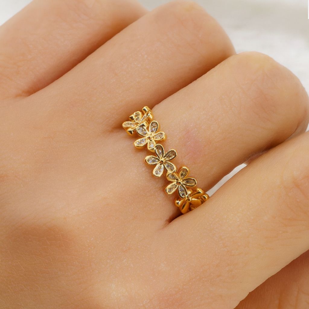 TFC Adjustable Flower Stone Gold Plated Ring