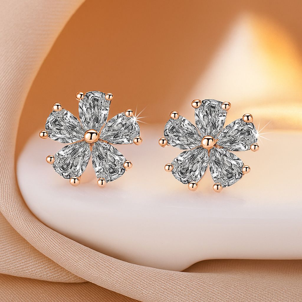 TFC Flower Rose Gold Plated Stud Earrings