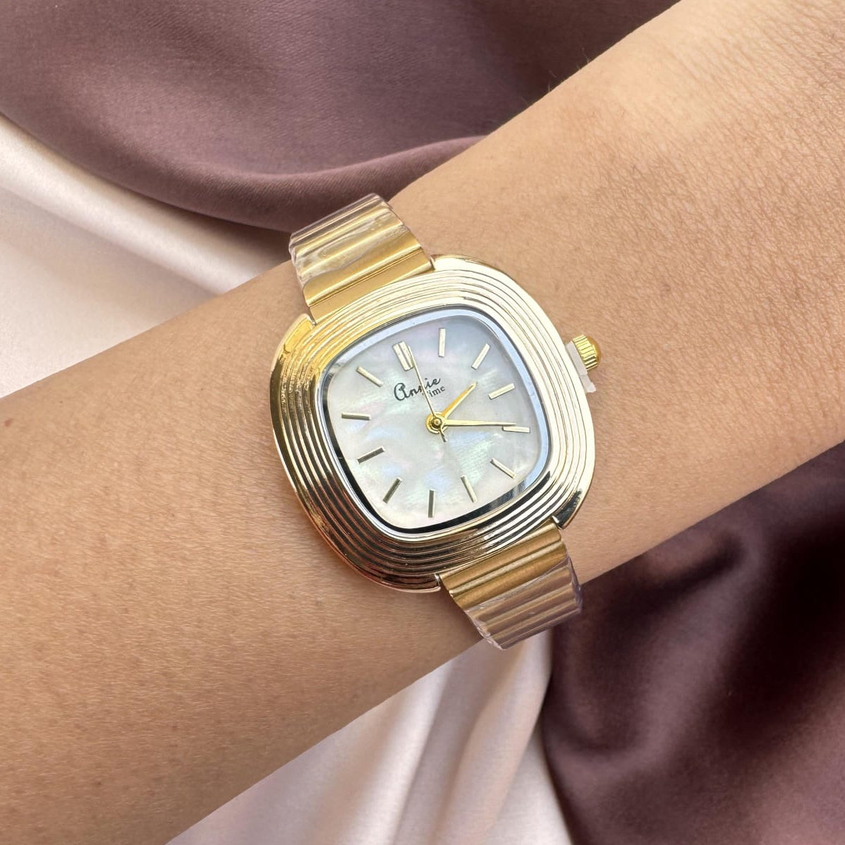 TFC White Square Line Gold Plated Watch