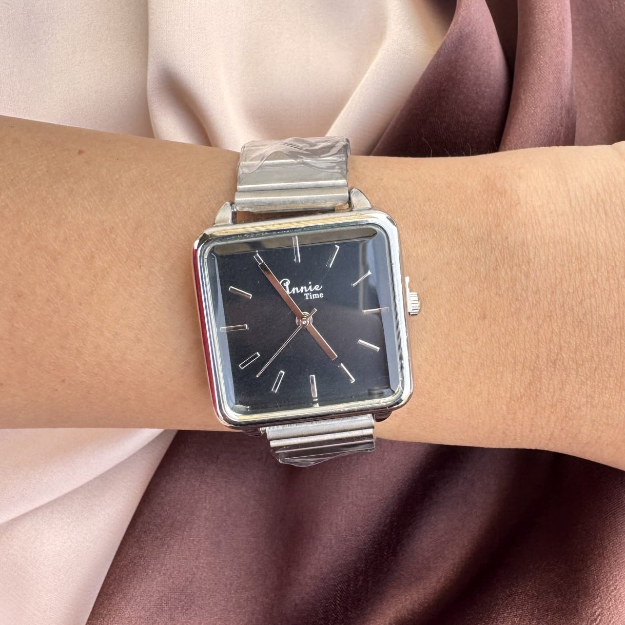 TFC Black Big Square Silver Plated Watch