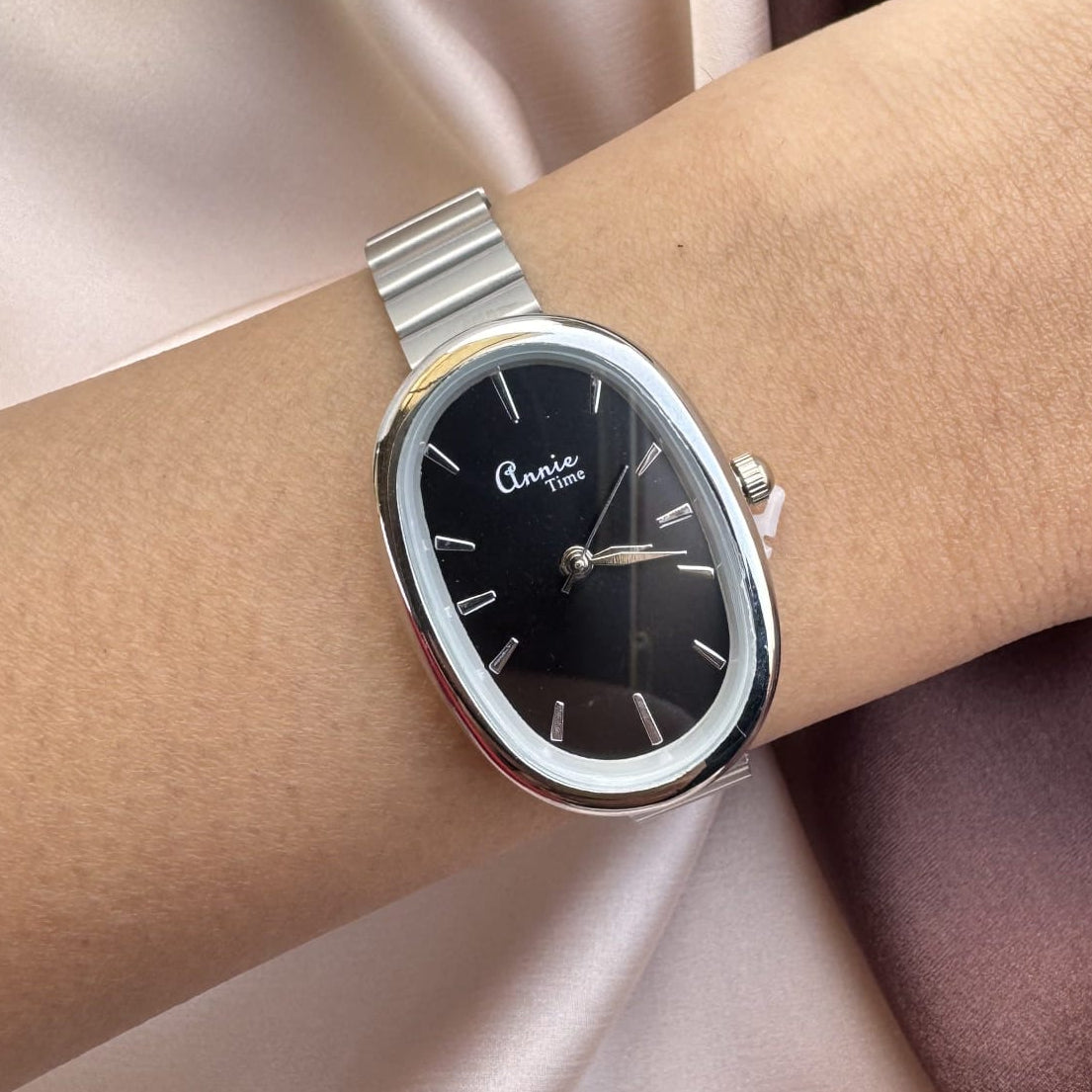 TFC Black Long Oval Silver Plated Watch