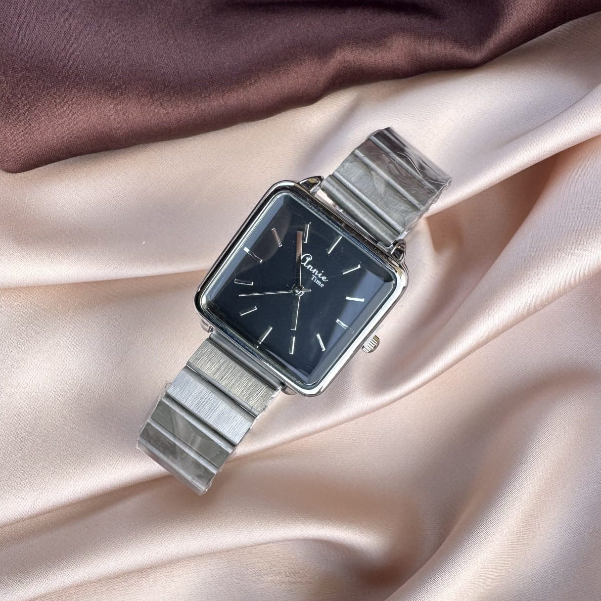 TFC Black Big Square Silver Plated Watch