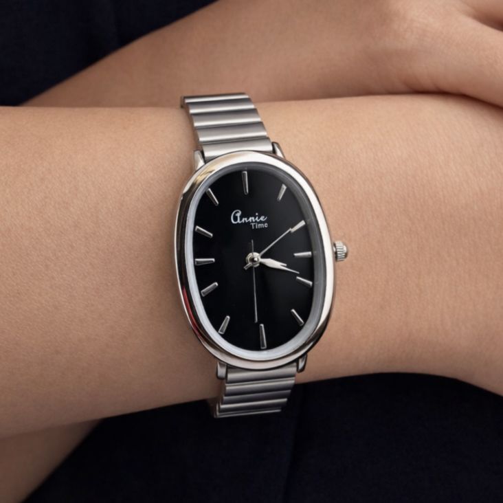 TFC Black Long Oval Silver Plated Watch