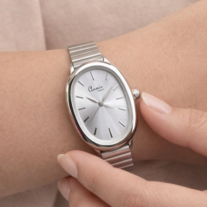 TFC White Long Oval Silver Plated Watch