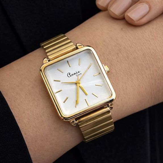 TFC Fine White Square Gold Plated Watch