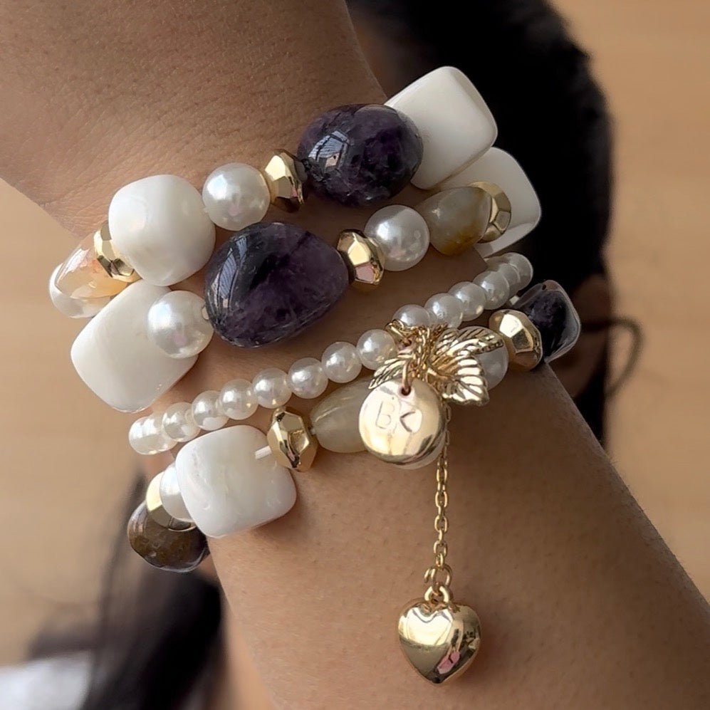 TFC Amethyst Pearl Gold Plated Bracelet (Set of 4)