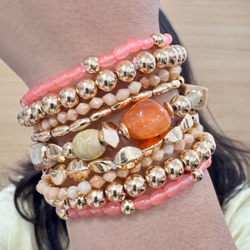 TFC Coffee Caramel Stone Gold Plated Bracelet (Set of 9)