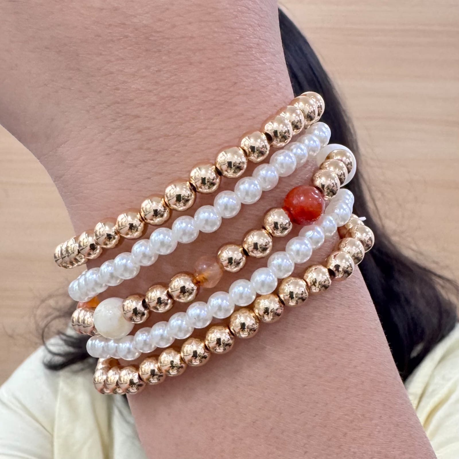 TFC Mini Coffee Caramel Stone Gold Plated Bracelet (Set of 5)