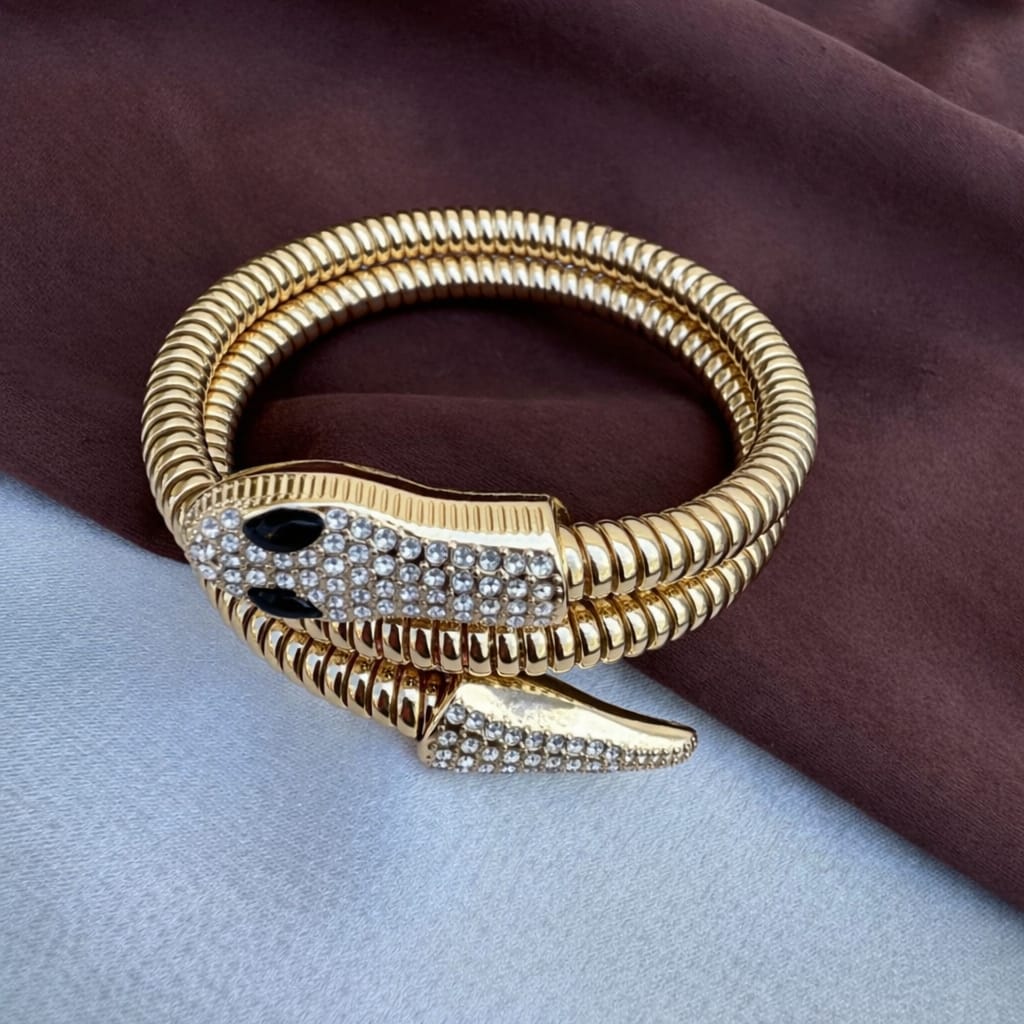 TFC Size 2.6 Snake Gold Plated Bracelet Bangle (Black eye)