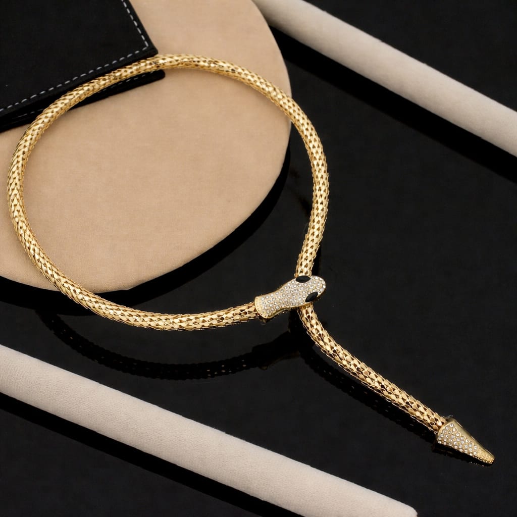 TFC Venom Kiss Serpent Gold Plated Necklace (Black eye)