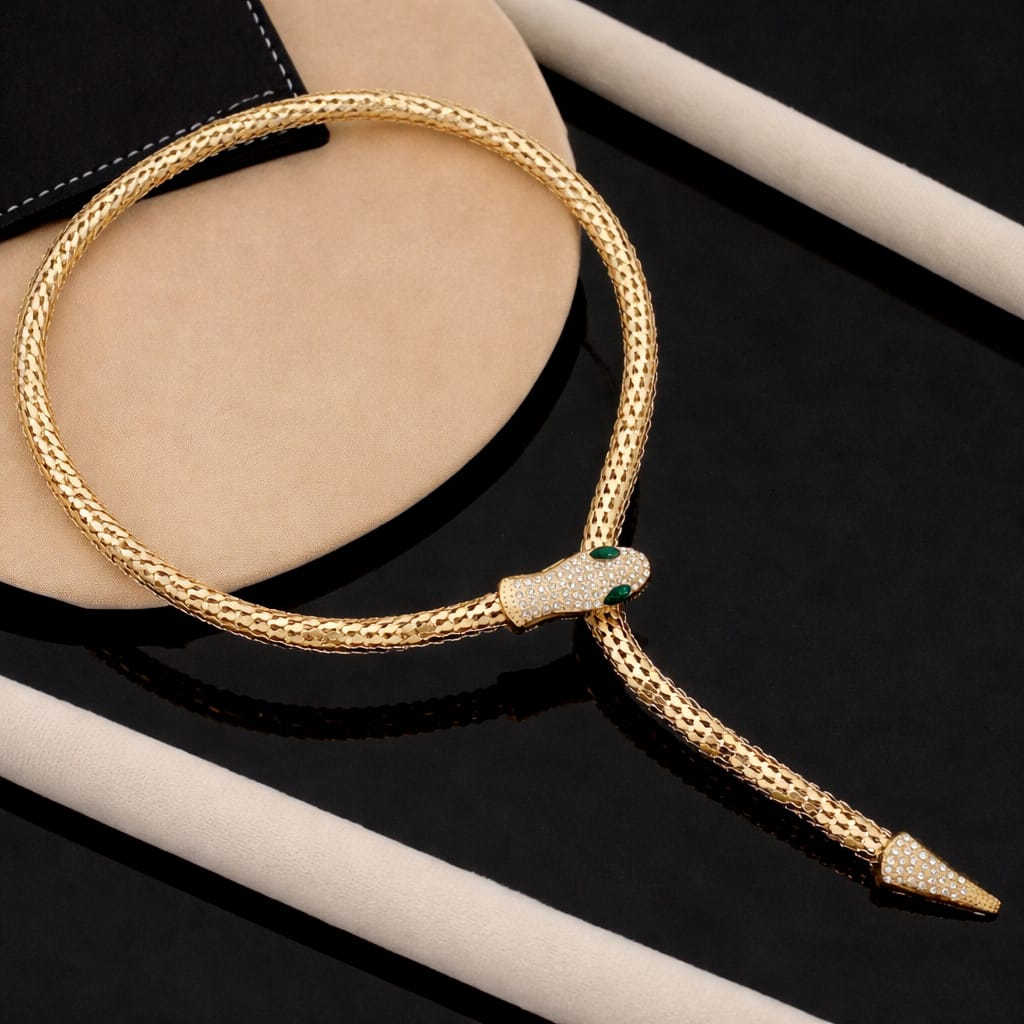 TFC Venom Kiss Serpent Gold Plated Necklace (Green eye)