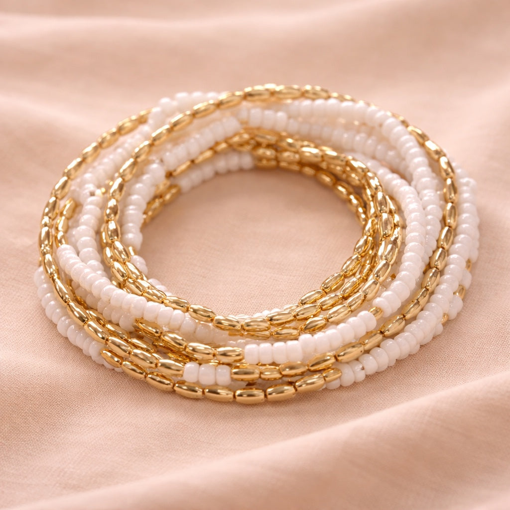 TFC Simple Strand Beads Gold Plated Bracelet