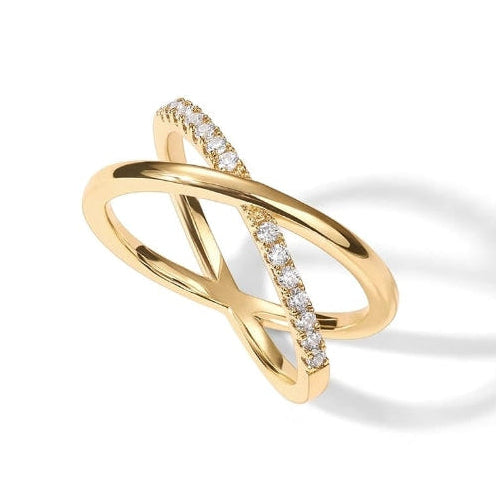 TFC Double Cross Stone Gold Plated Adjustable Ring