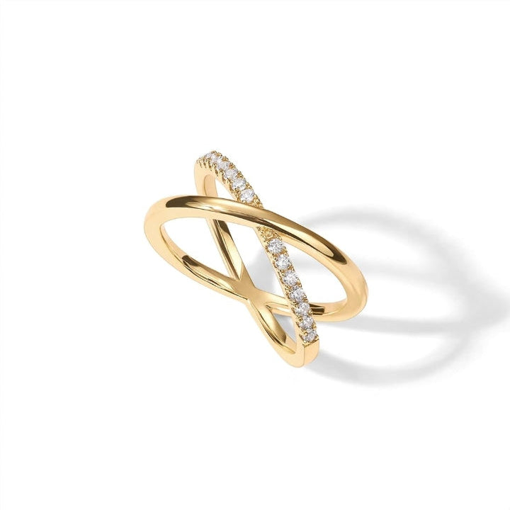 TFC Double Cross Stone Gold Plated Adjustable Ring