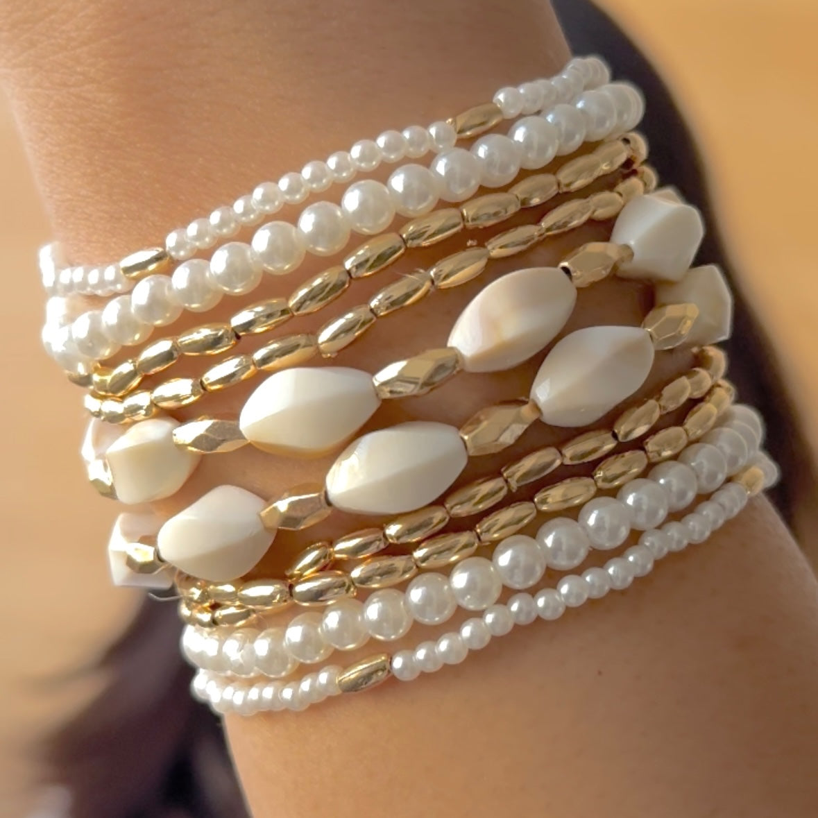 TFC Pearl & Marble Gold Plated Beaded Bracelet (Set of 10)
