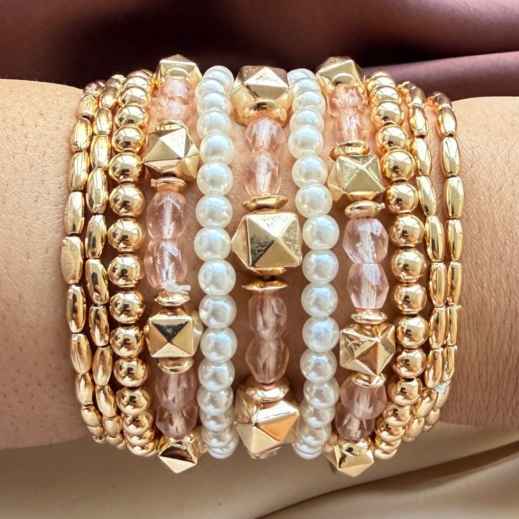 TFC Simply Minimal Gold Plated Beaded Bracelet (Set of 11)