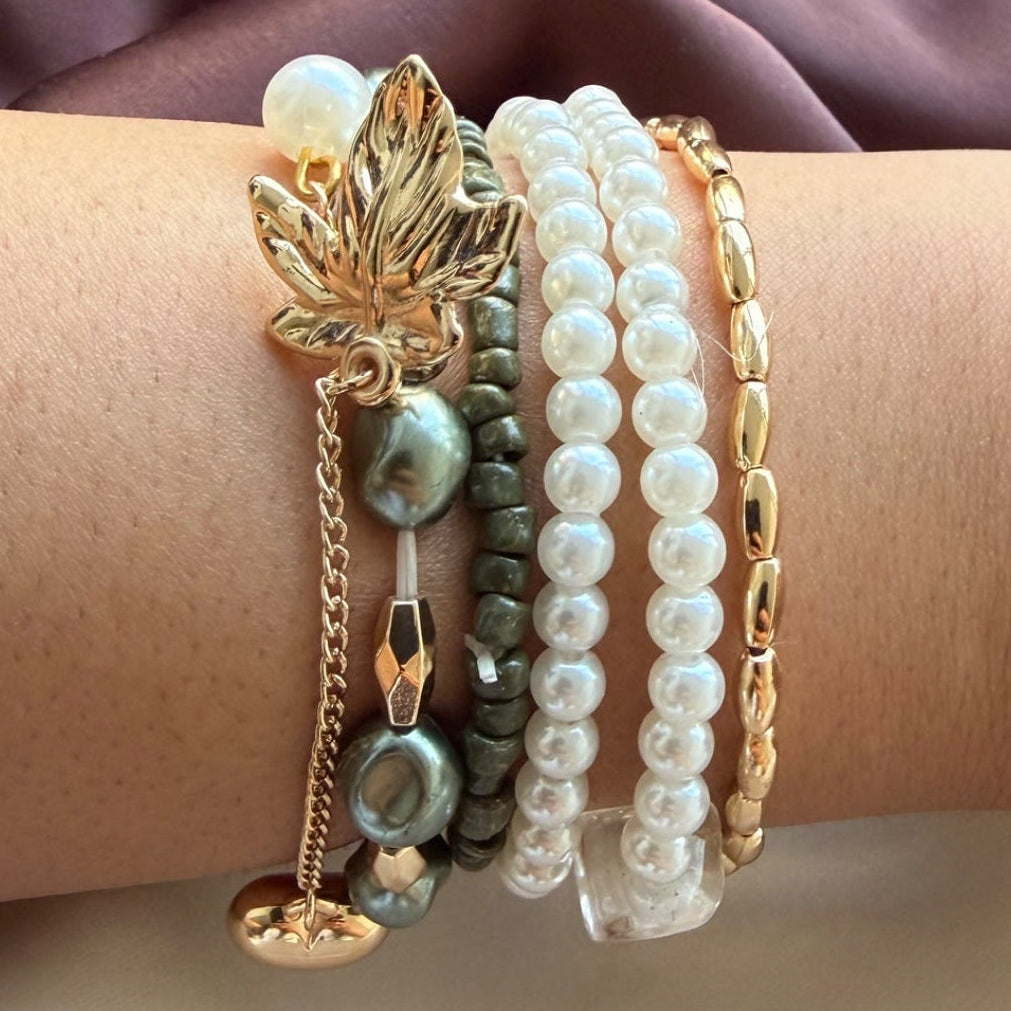 TFC Metallic Bead Gold Plated Beaded Bracelet (Set of 5)