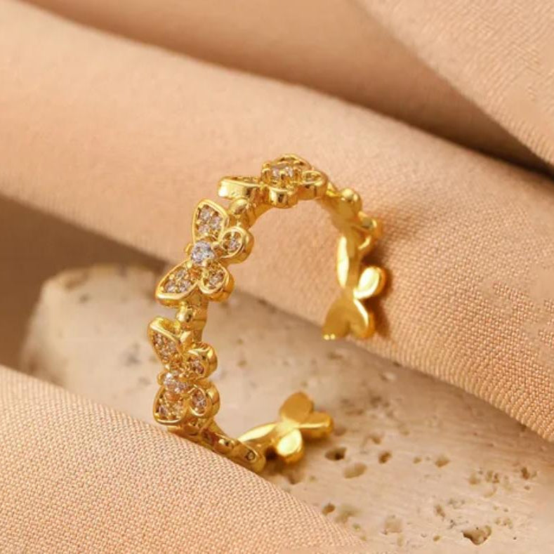 TFC Butterfly Stone Gold Plated Adjustable Ring