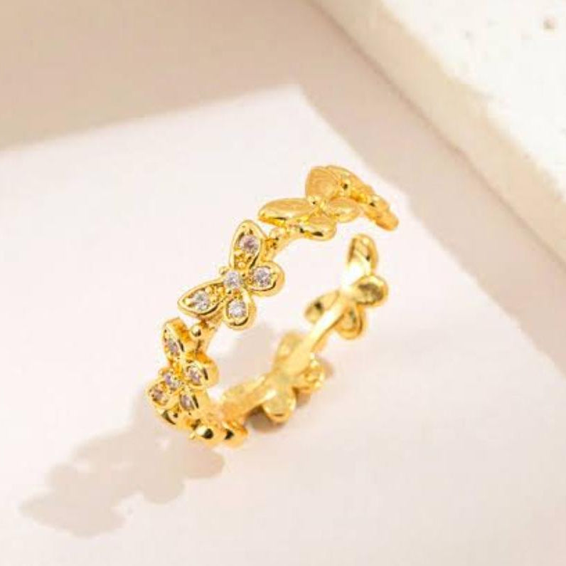 TFC Butterfly Stone Gold Plated Adjustable Ring