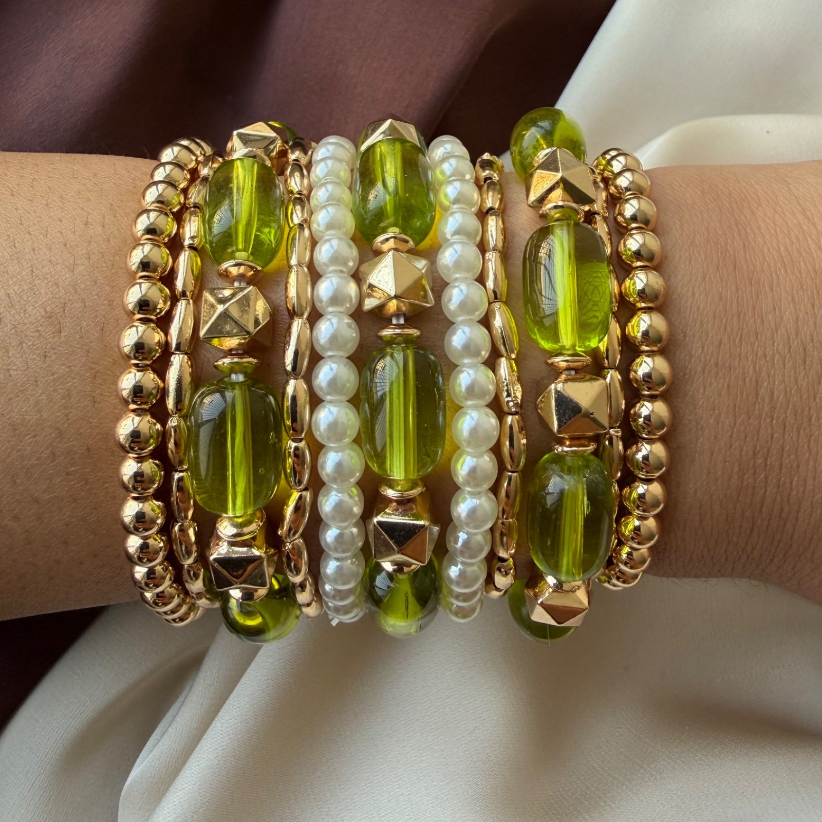 TFC Glass Green Gold Plated Bracelet (set of 11)