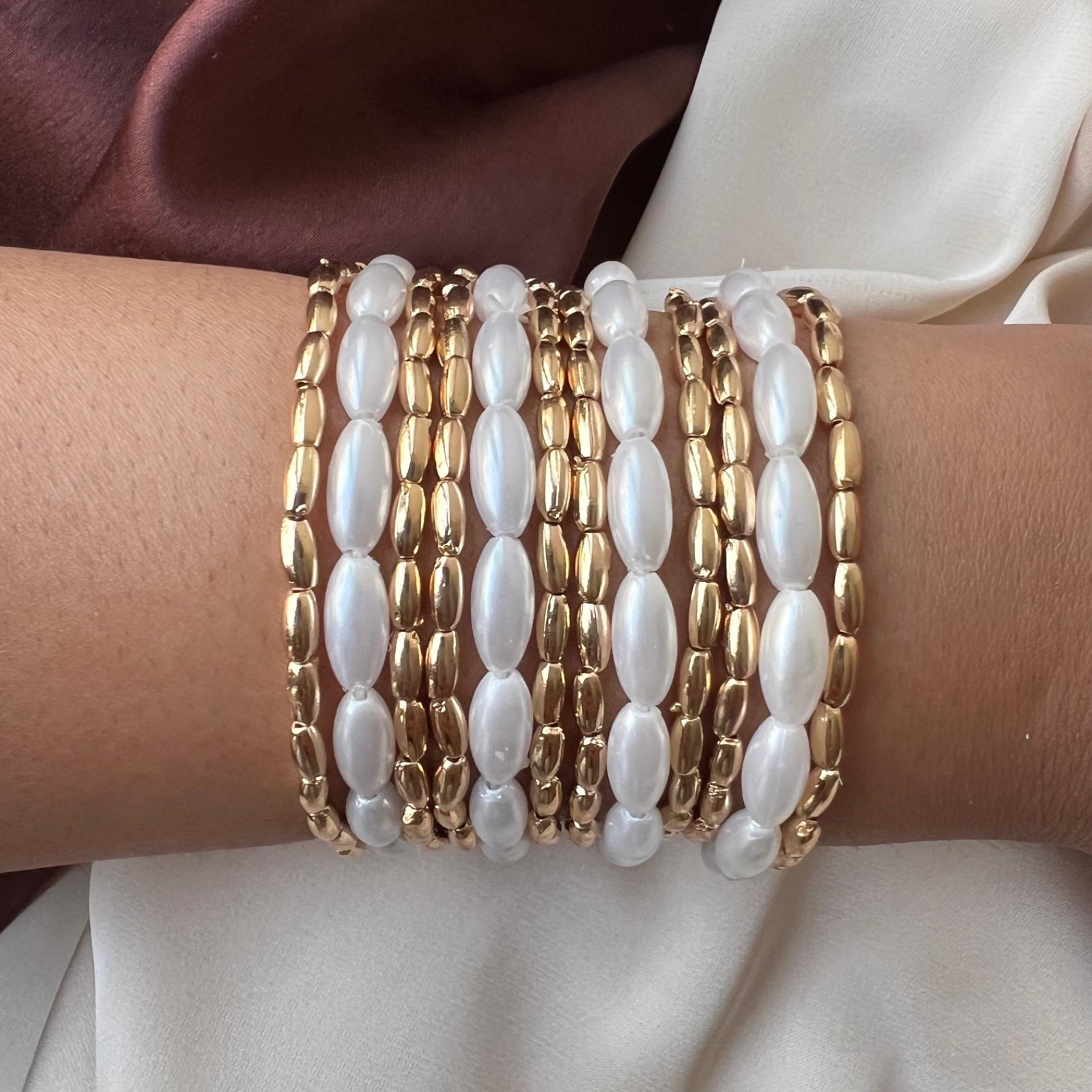 TFC Oval Pearl Gold Plated Bracelet (set of 12)