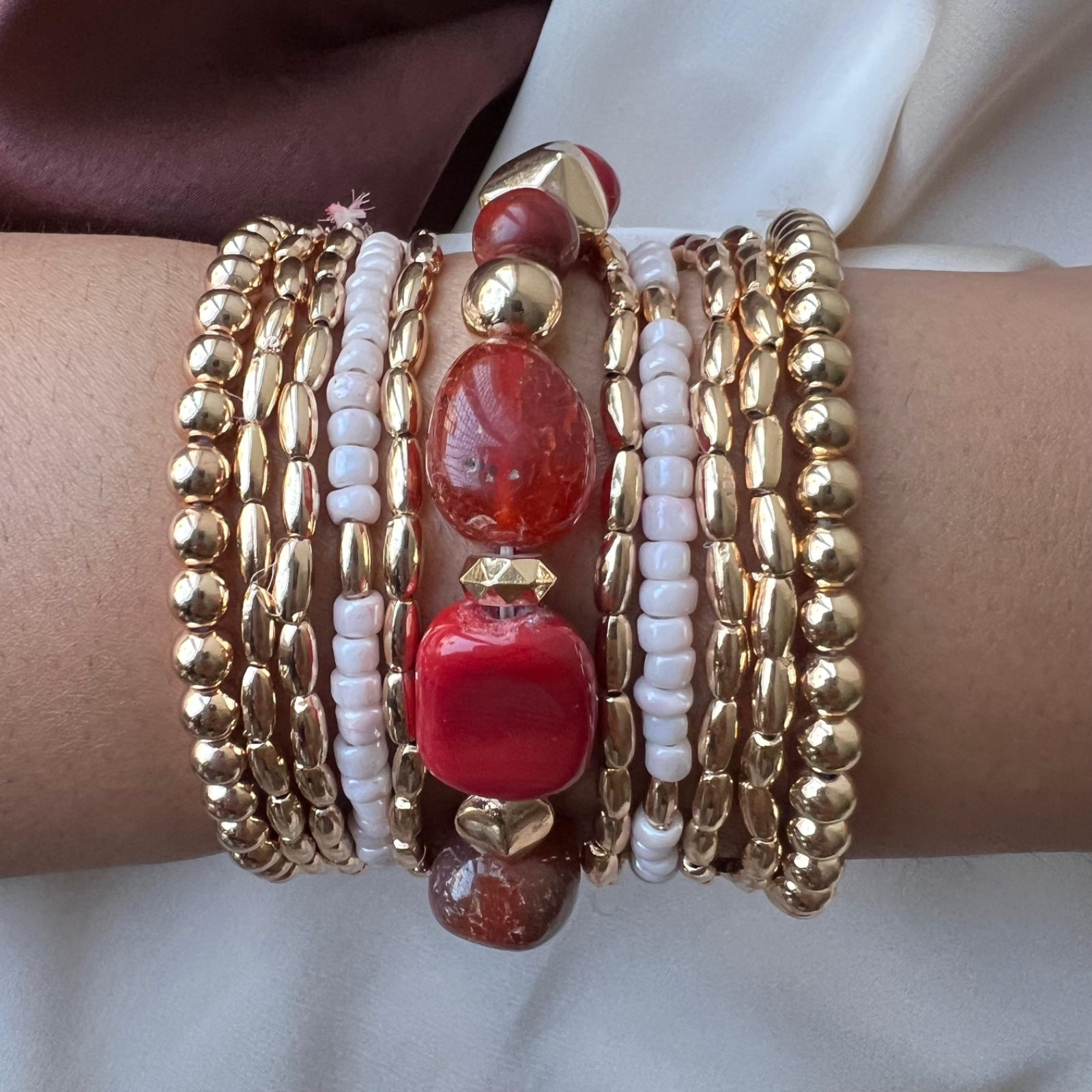 TFC Red Stone Gold Plated Bracelet (Set of 11)