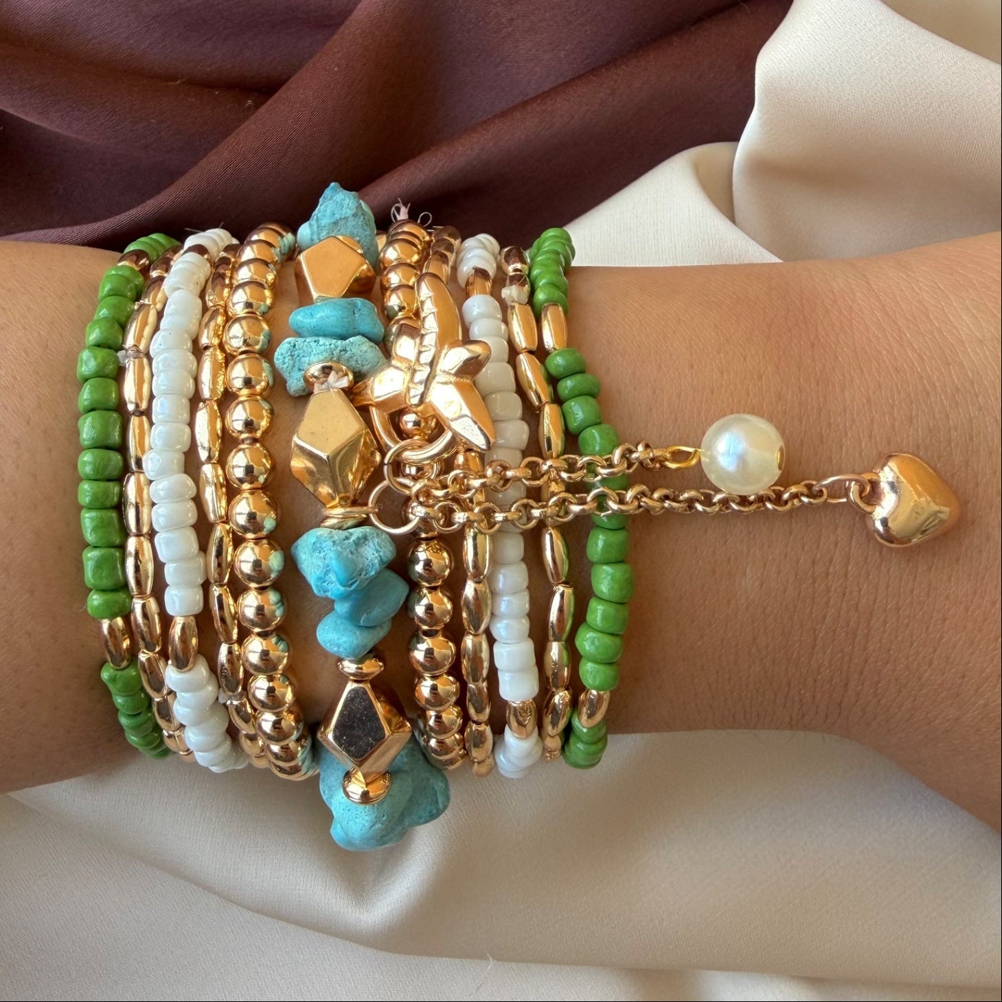 TFC Marble Green Gold Plated Bracelet (set of 11)