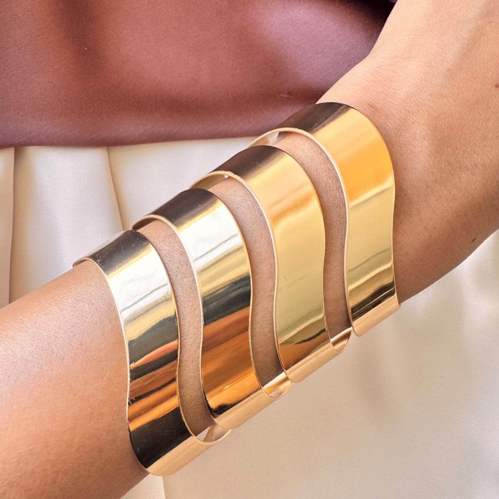 TFC Wavey Line Gold Plated Cuff Bracelet