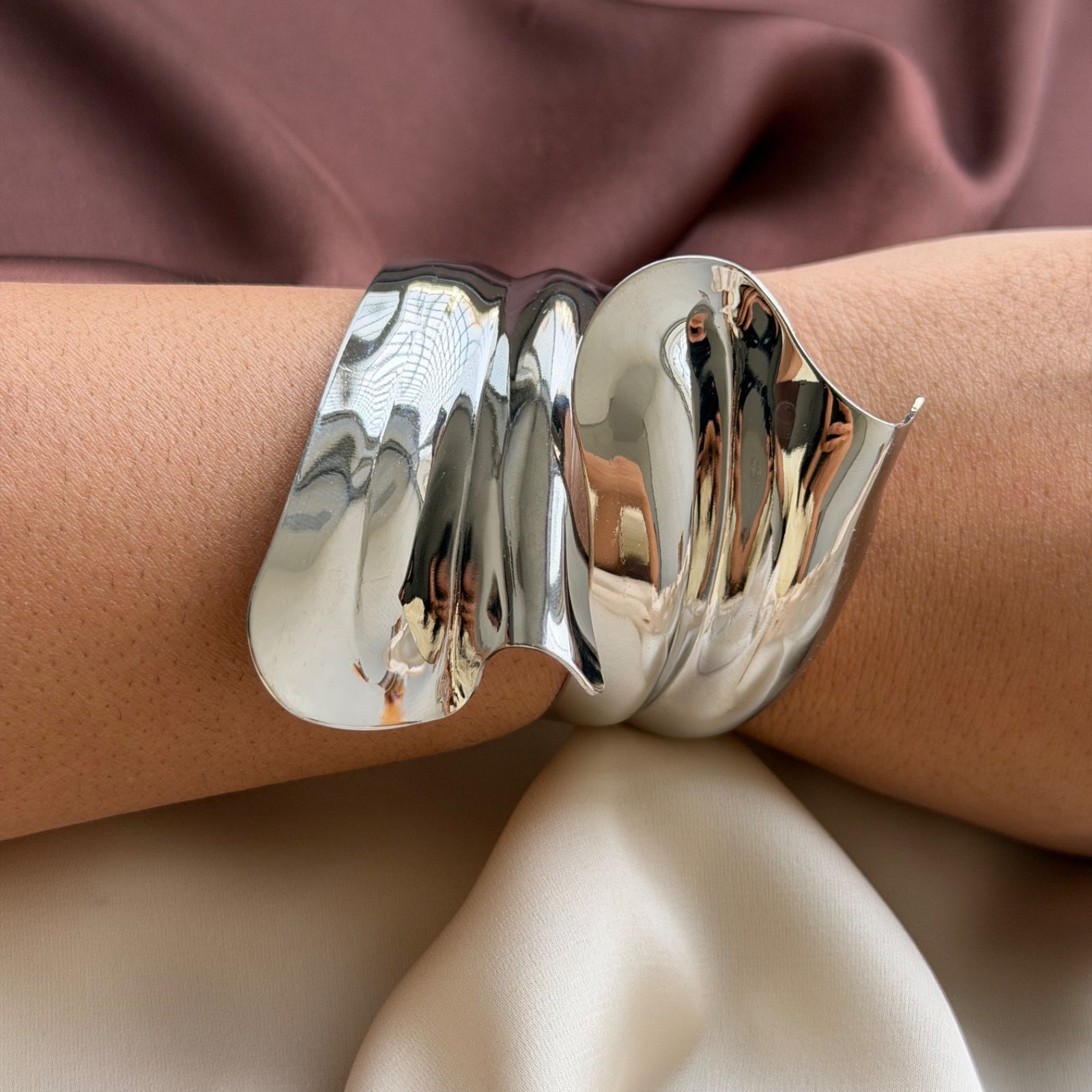 TFC Molten Edge Silver Plated Cuff Bracelet