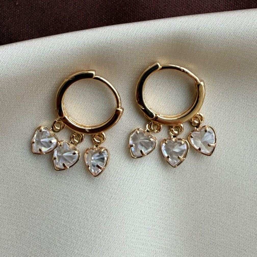 TFC 3 Love Dangling Charms Gold Plated Earrings