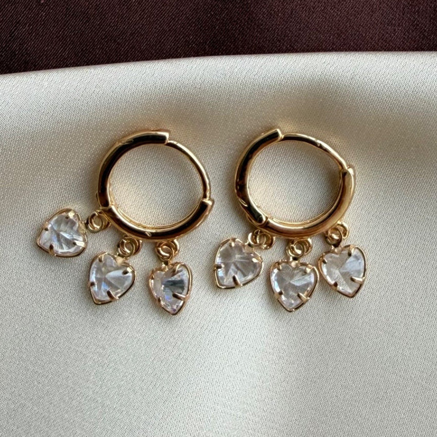 TFC 3 Love Dangling Charms Gold Plated Earrings