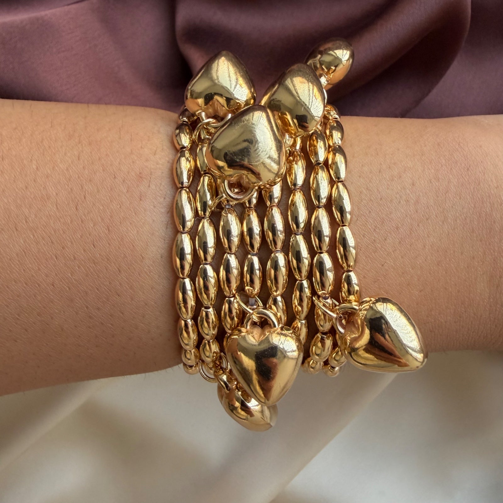 TFC Heart Charms Gold Plated Bracelet (set of 8)
