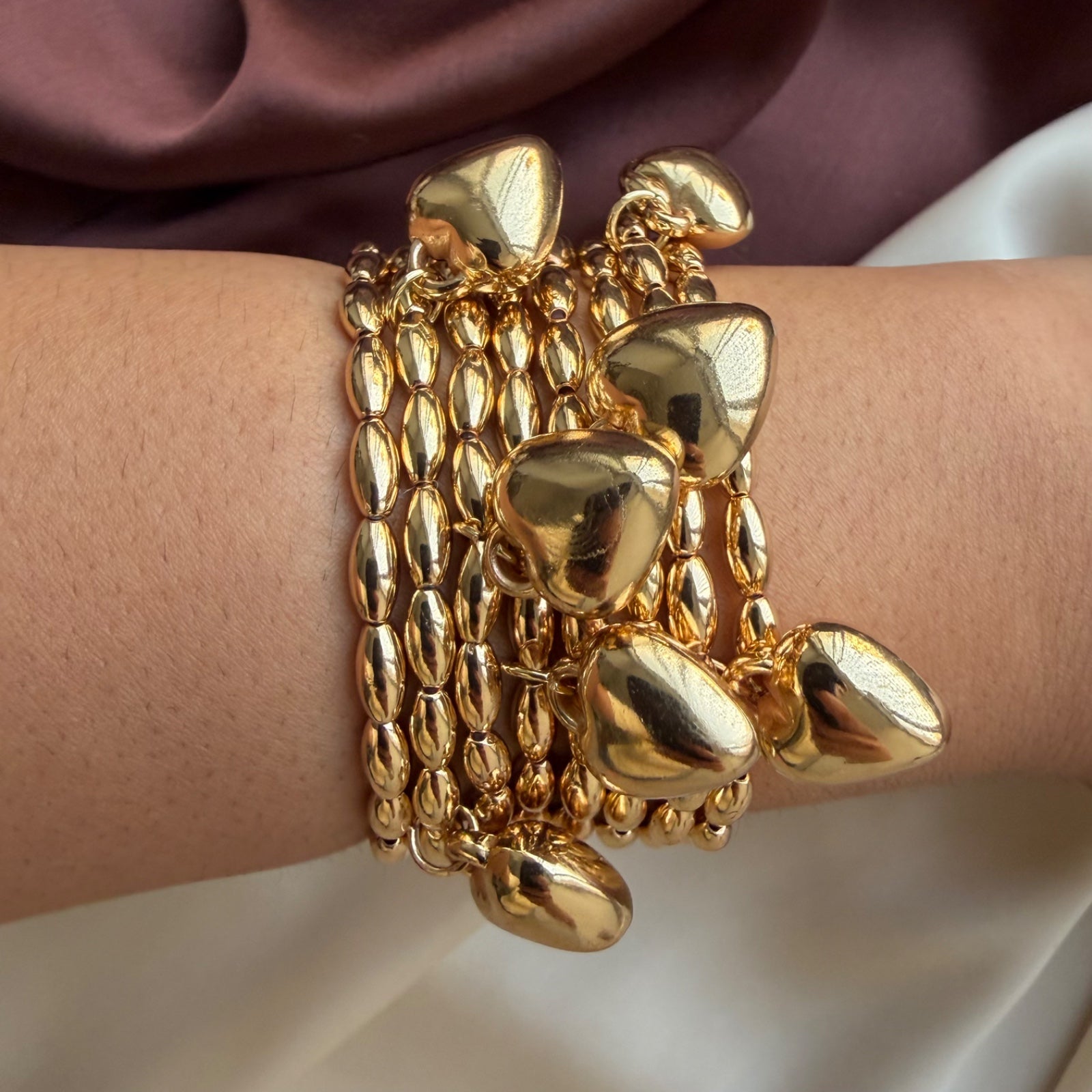 TFC Heart Charms Gold Plated Bracelet (set of 8)