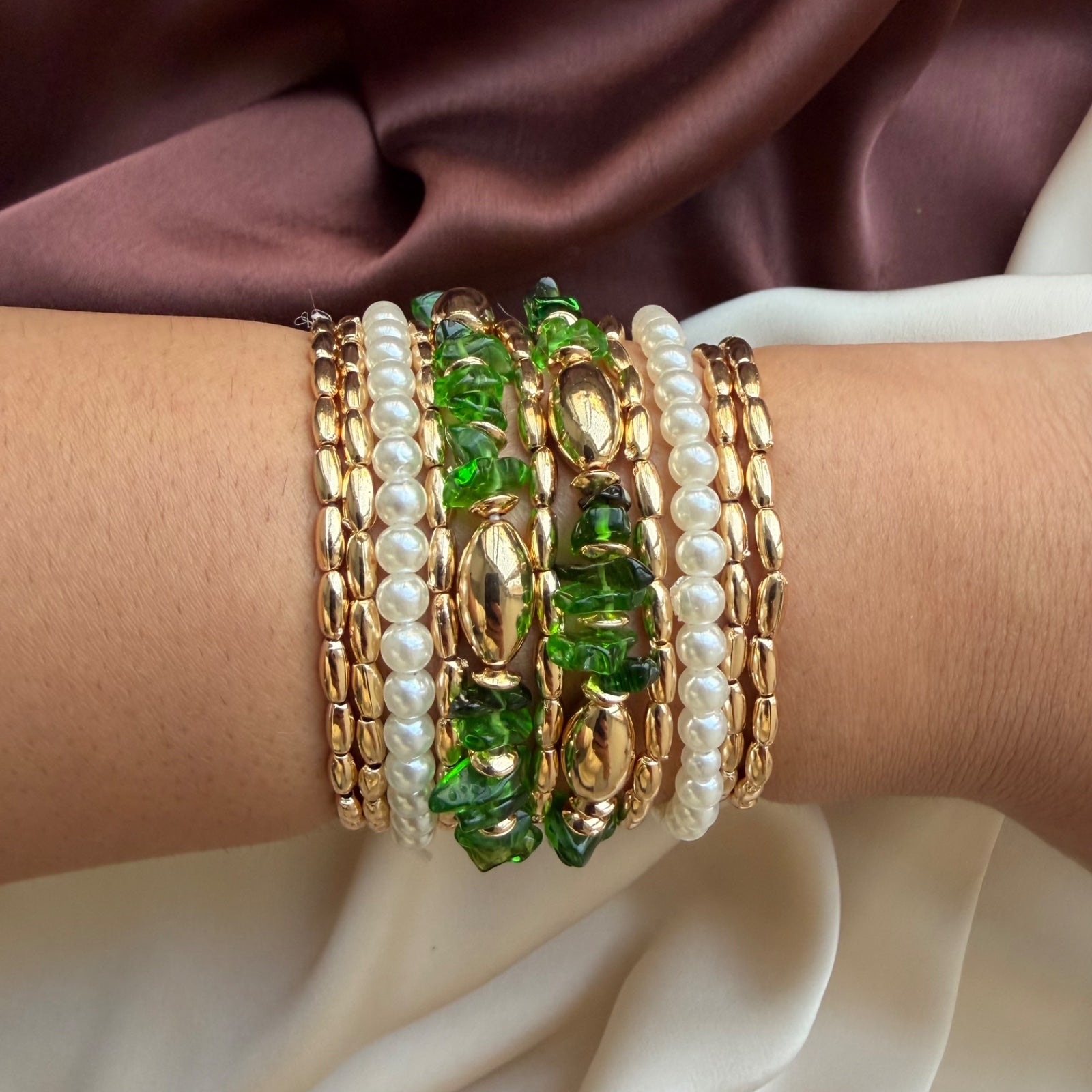 TFC Uncut In Green Gold Plated Bracelet (set of 11)