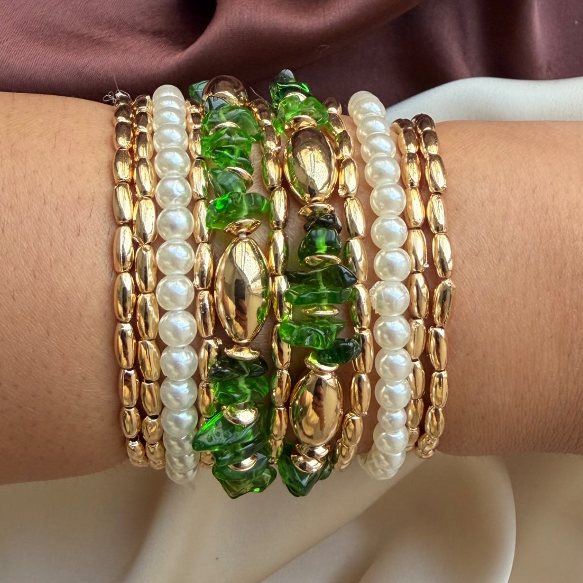 TFC Uncut In Green Gold Plated Bracelet (set of 11)