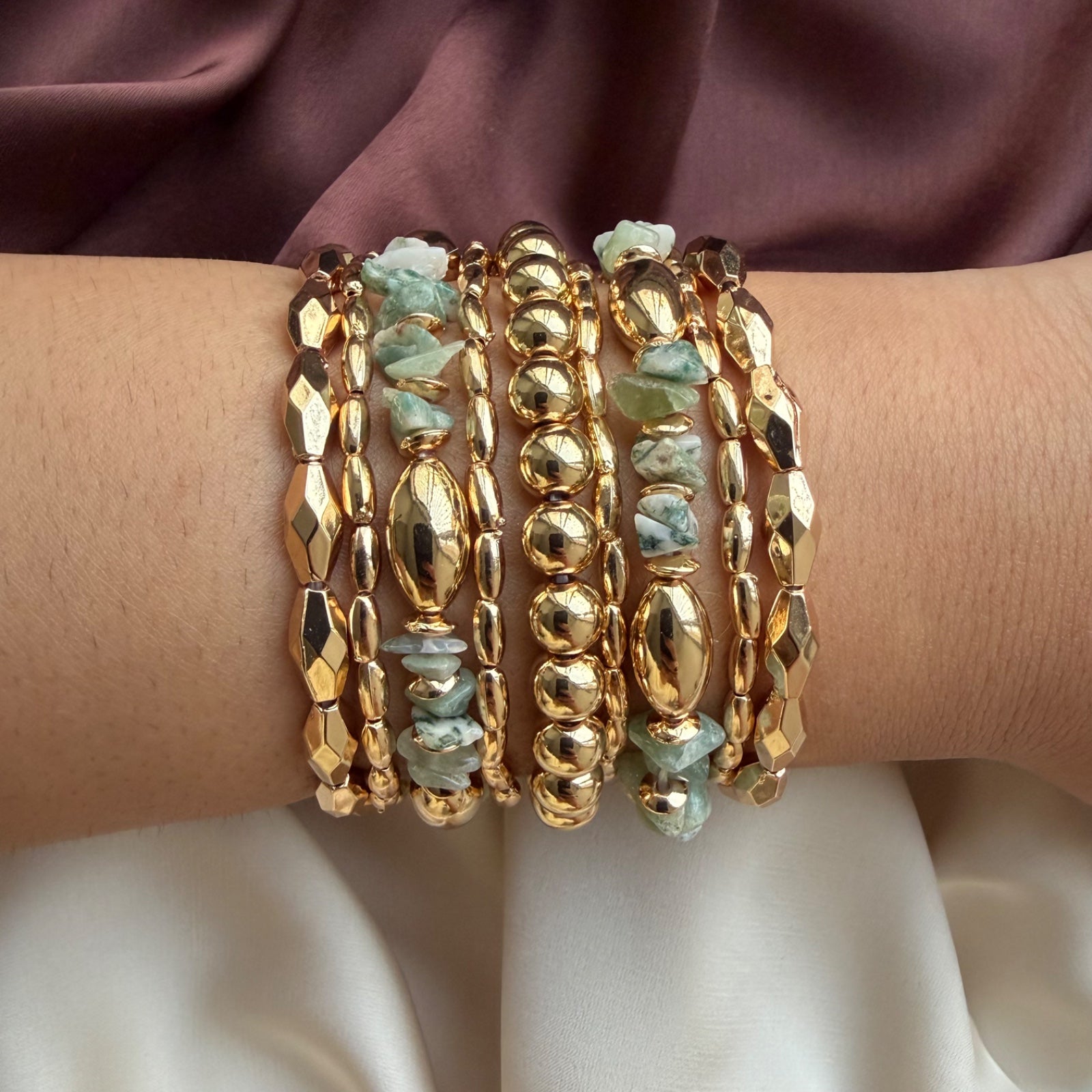 TFC Glass Green Gold Plated Bracelet (set of 9)