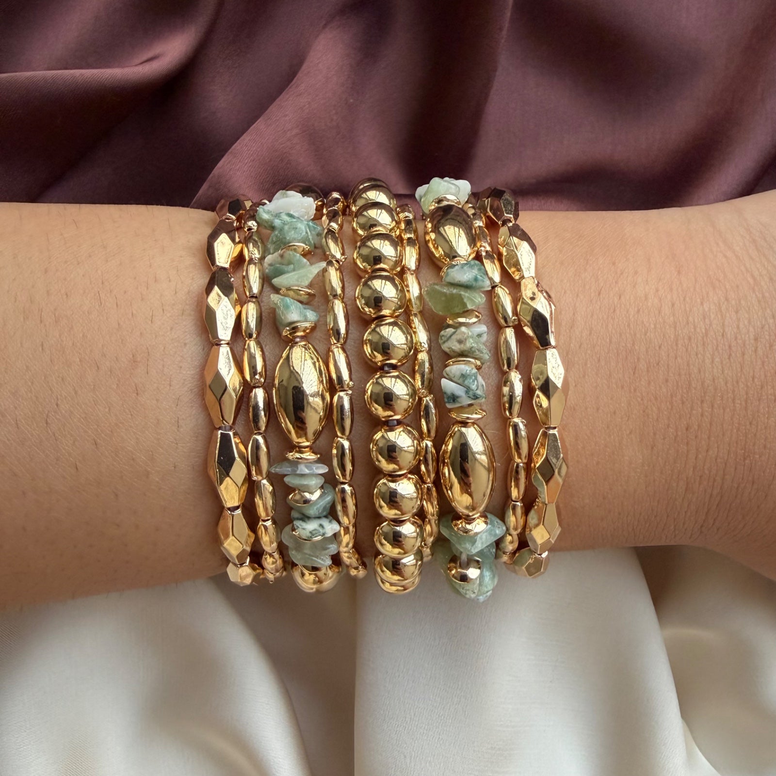 TFC Glass Green Gold Plated Bracelet (set of 9)