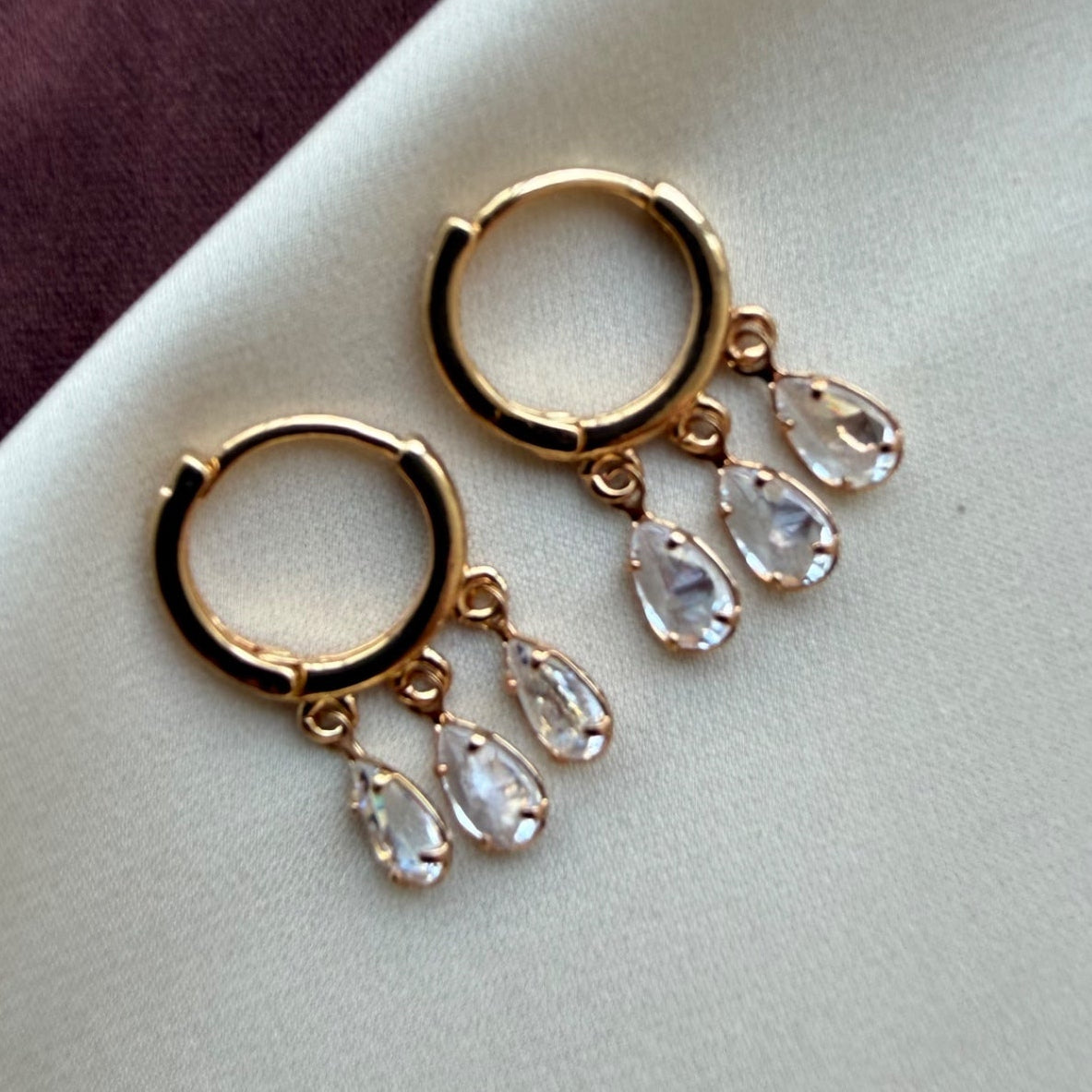 TFC Rain Drop 3 Dangling Charms Gold Plated Earrings
