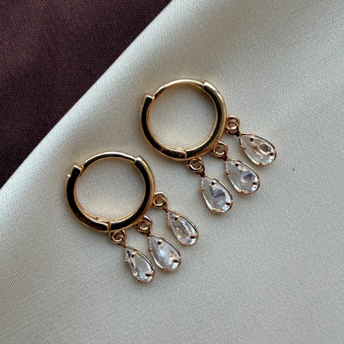 TFC Rain Drop 3 Dangling Charms Gold Plated Earrings
