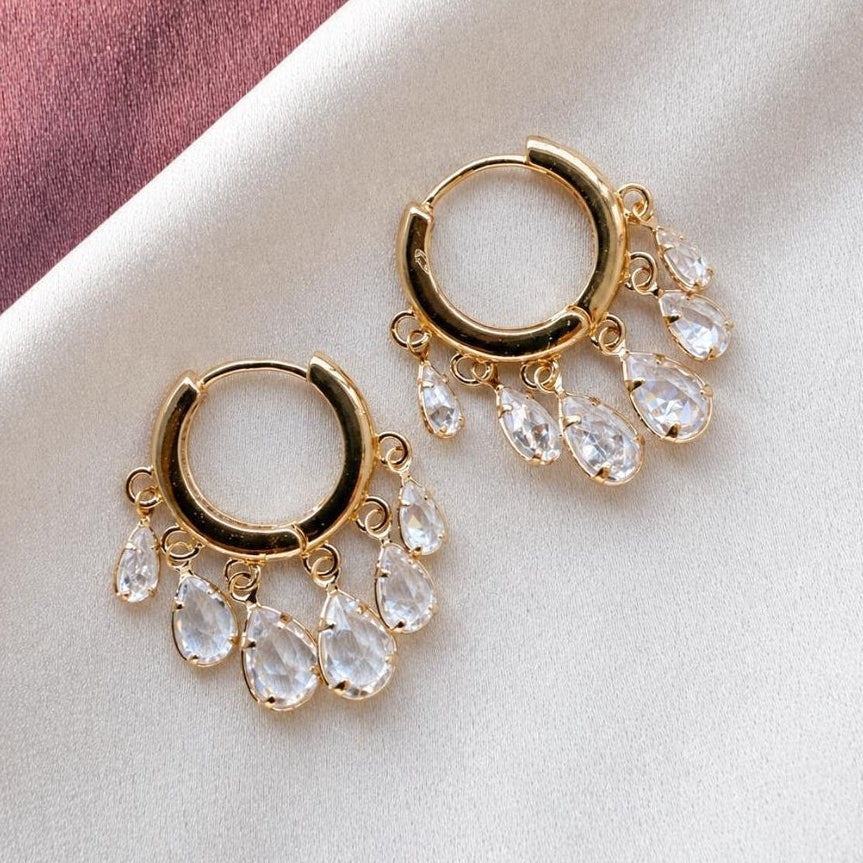 TFC Water Drop 6 Dangling Charms Gold Plated Earrings