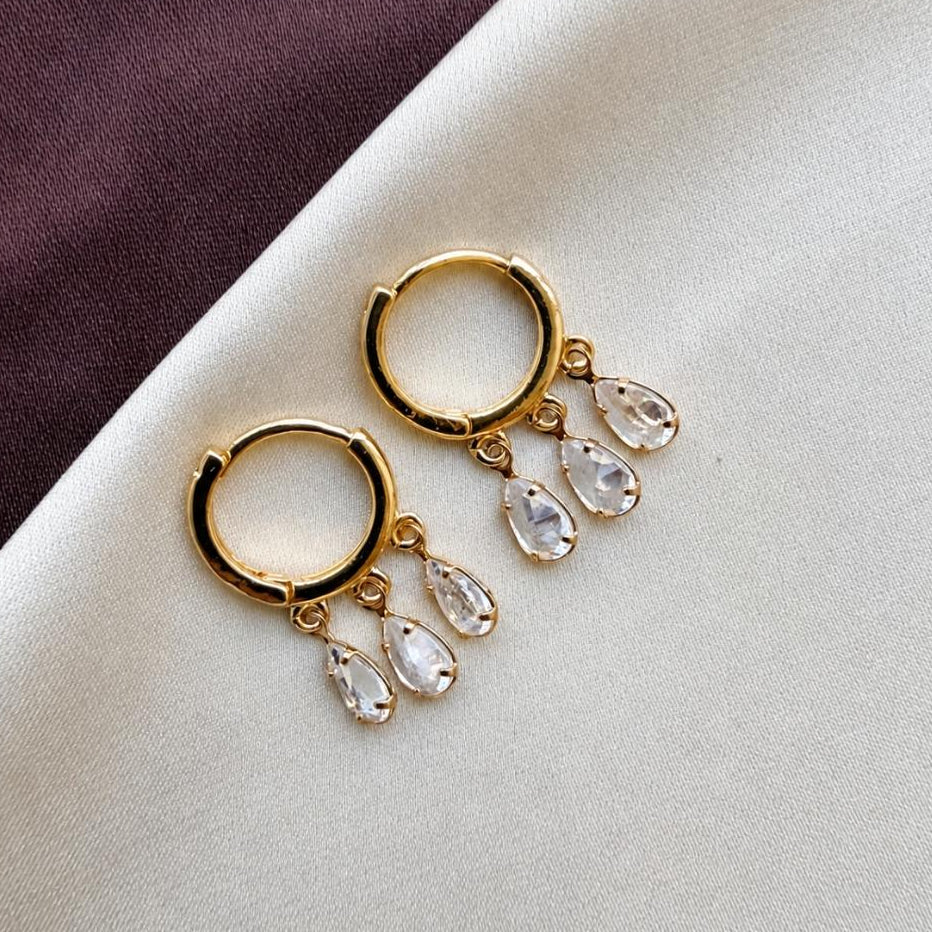 TFC Rain Drop 3 Dangling Charms Gold Plated Earrings