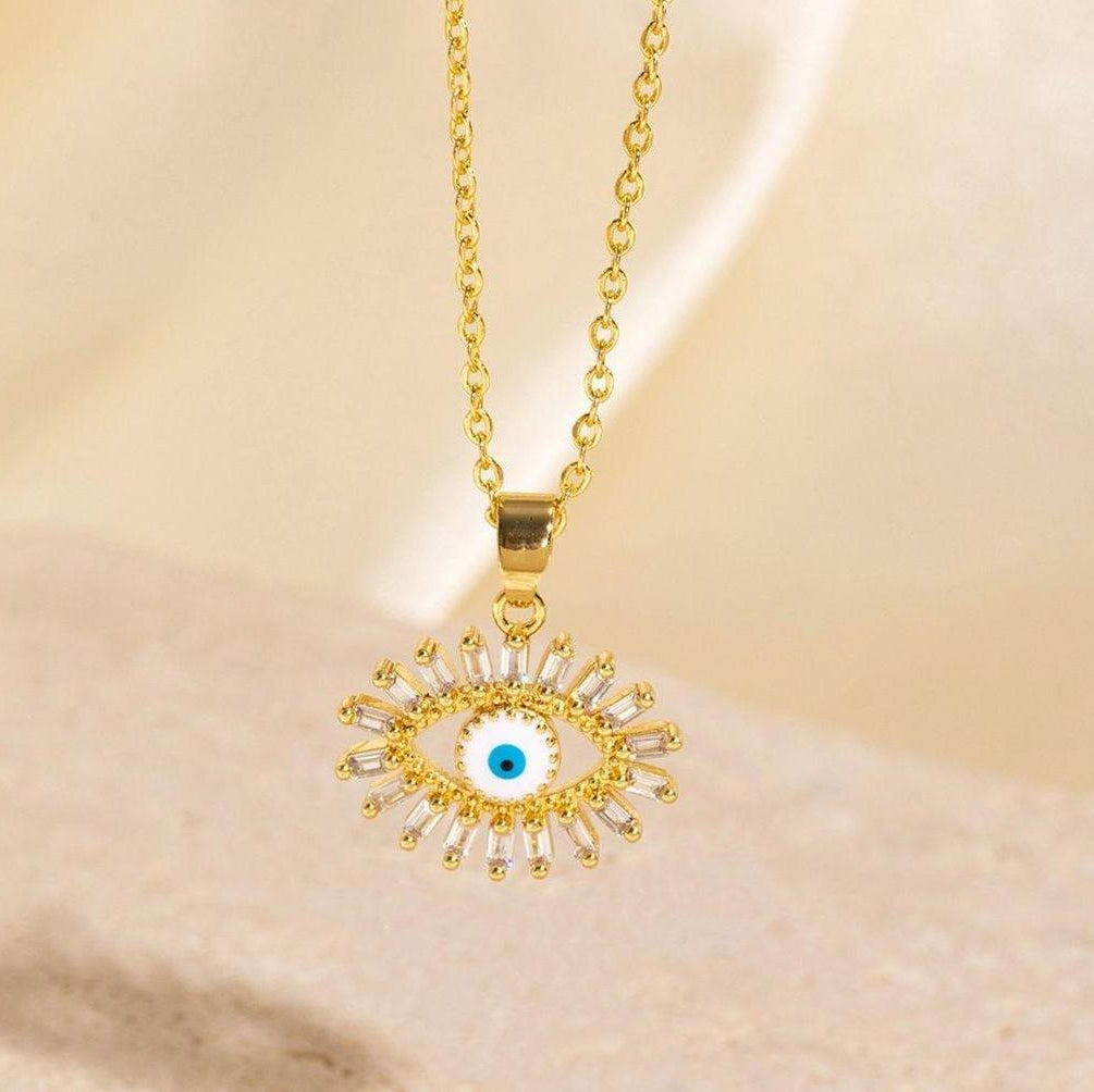 TFC Stone Evil Eye Gold Plated Necklace