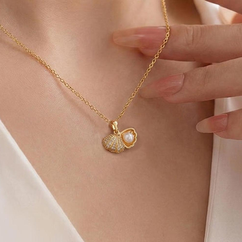 TFC Shell Pearl Gold Plated Necklace