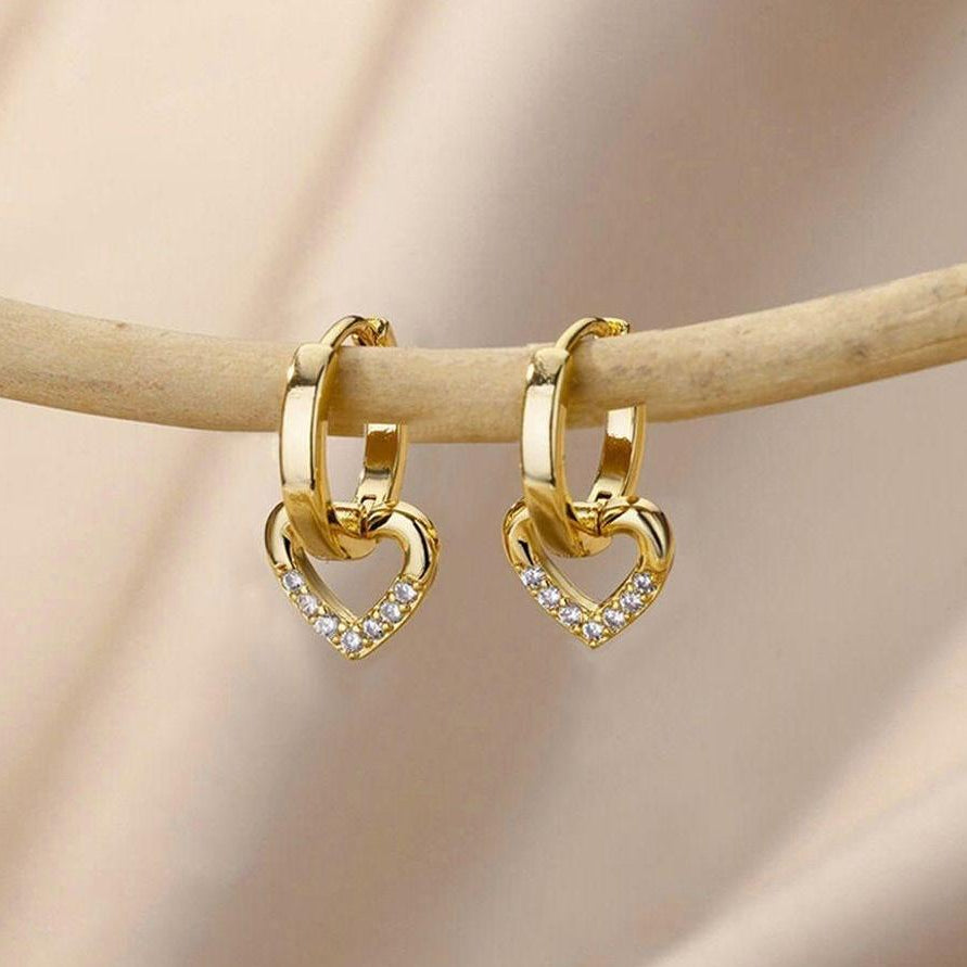 TFC Hanging Heart Gold Plated Hoop Earrings