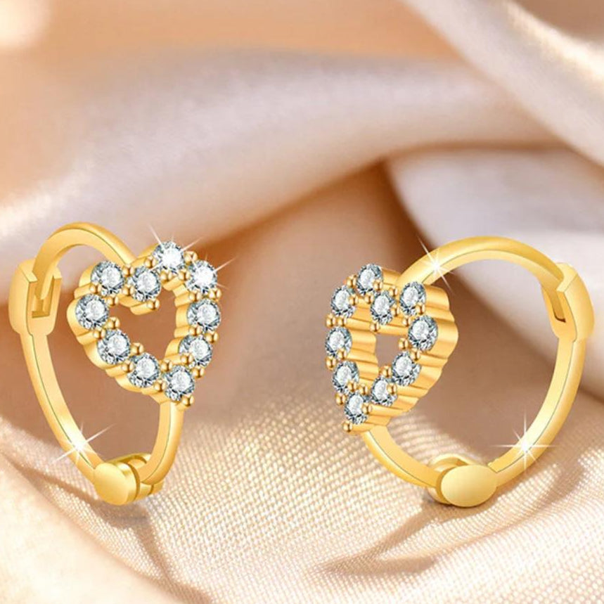 TFC Stone Heart Gold Plated Mini Hoop Earrings
